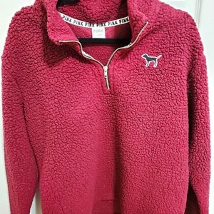 PINK Burgundy 3/4 zip Sherpa Pullover